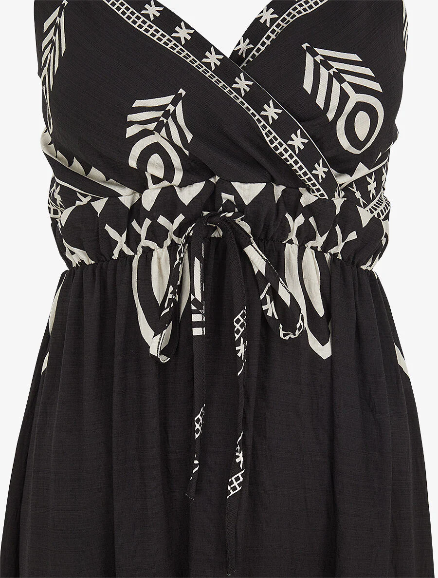 Lange jurk met etnische print en dunne bandjes - Zwart - Image 3