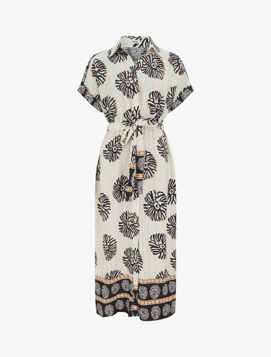 Lange jurk met fantasieprint en korte mouwen - Zwart