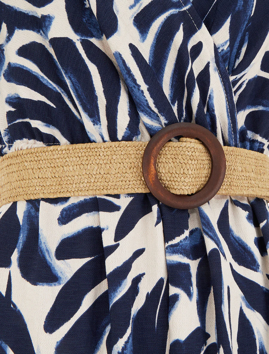 Lange jurk met fantasieprint en overslagkraag - Marine - Image 3