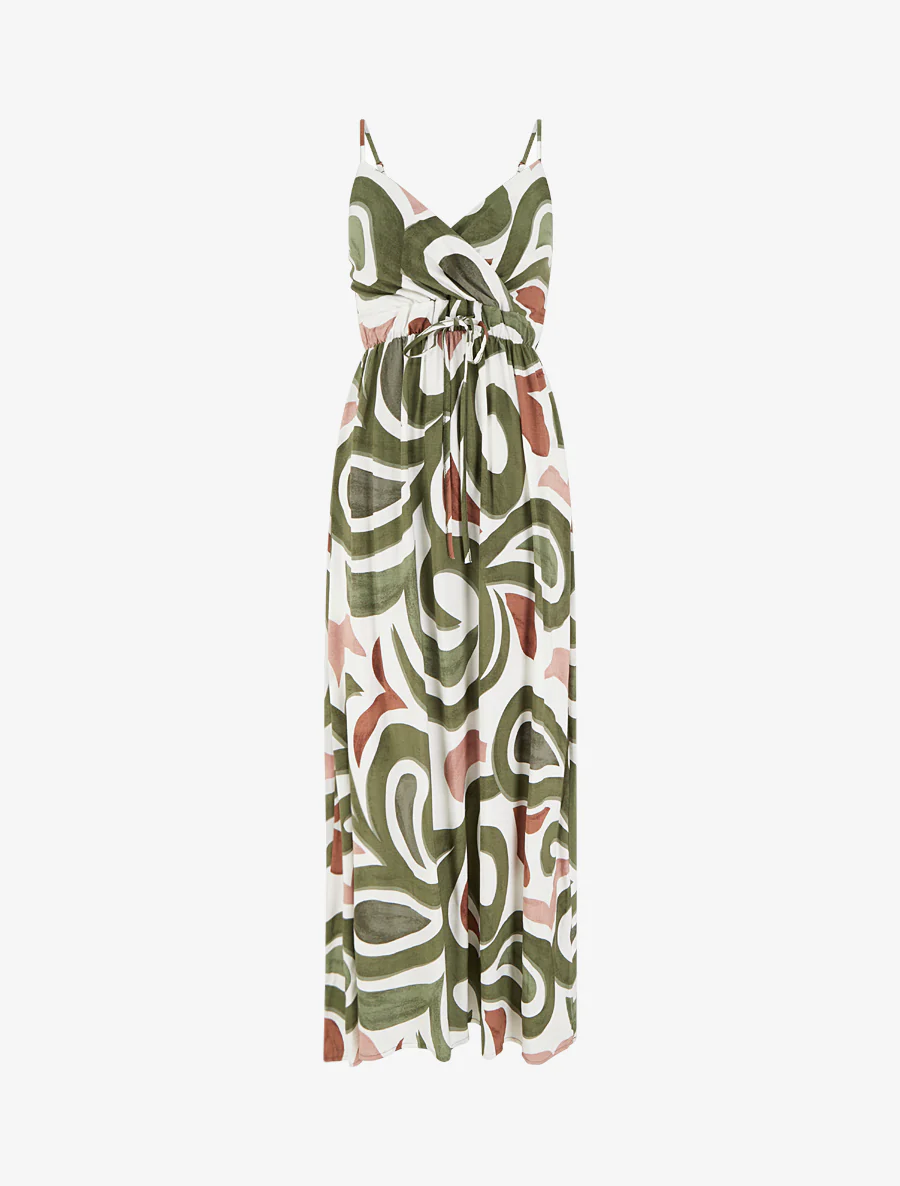 Lange jurk met fantasieprint - Kaki
