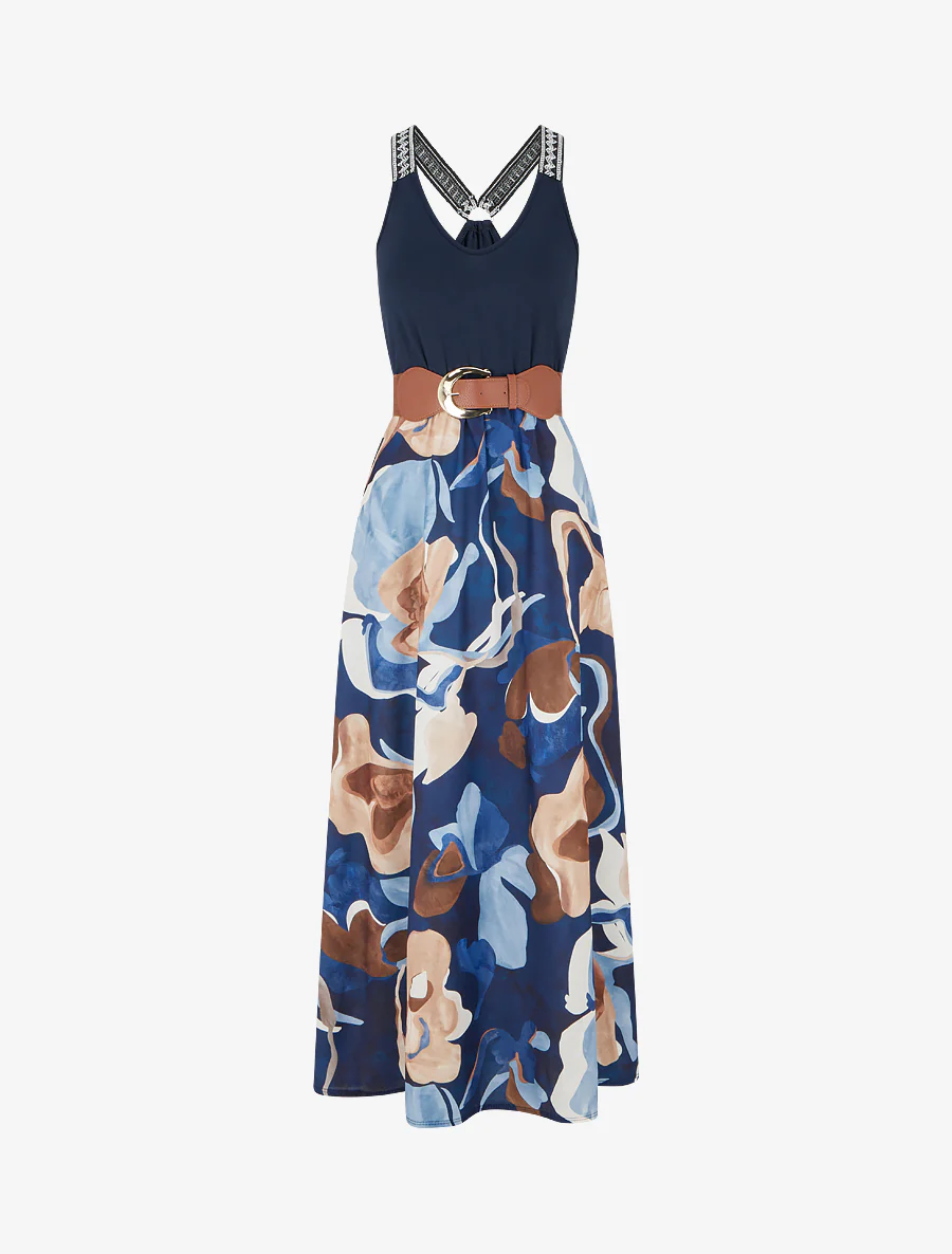 Lange jurk met fantasieprint - Marine