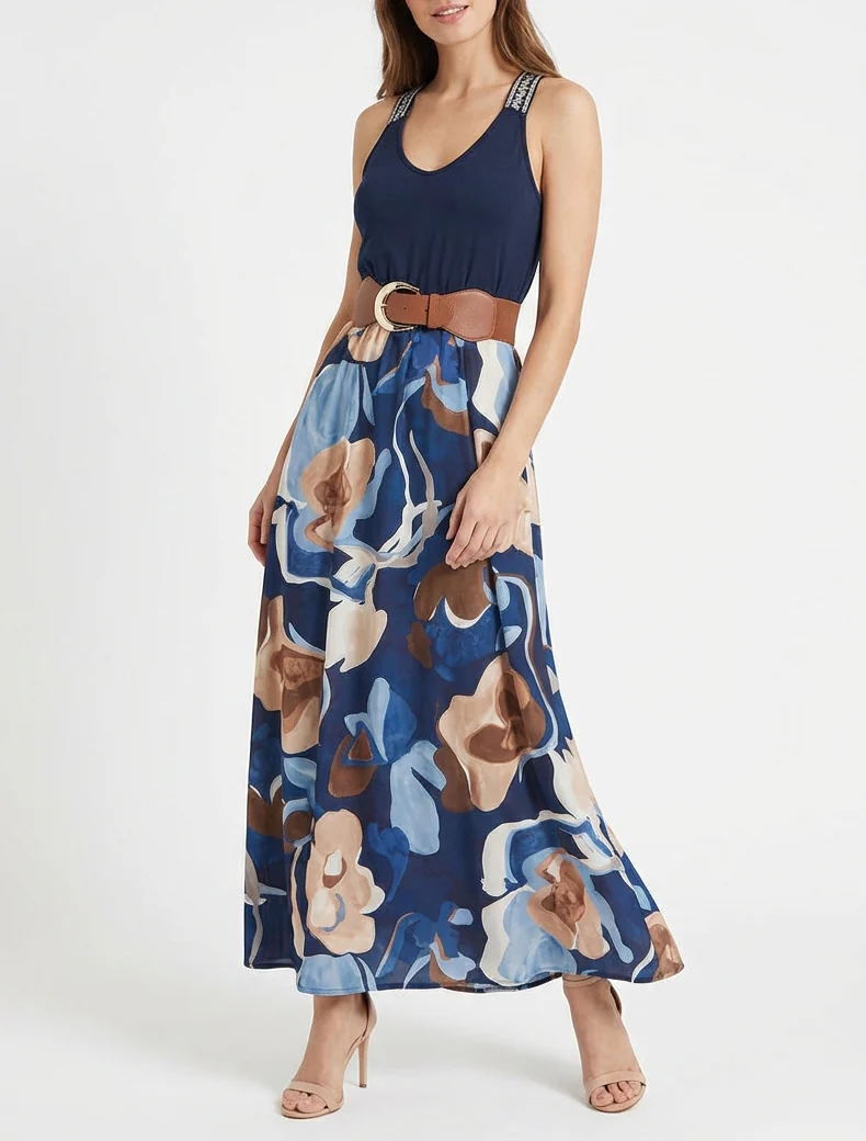 Lange jurk met fantasieprint - Marine - Image 4