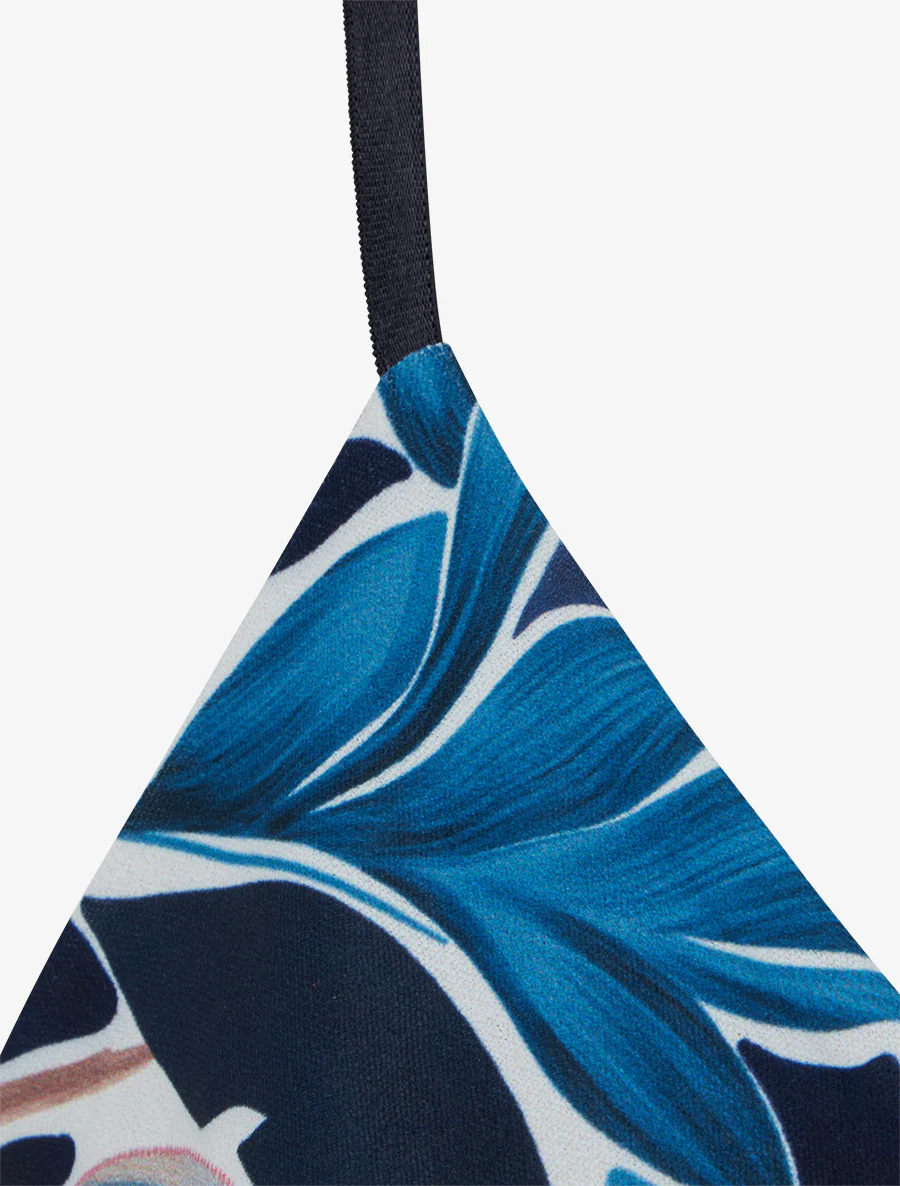 Lange jurk met fijne bandjes en bladprint - Marine - Image 3