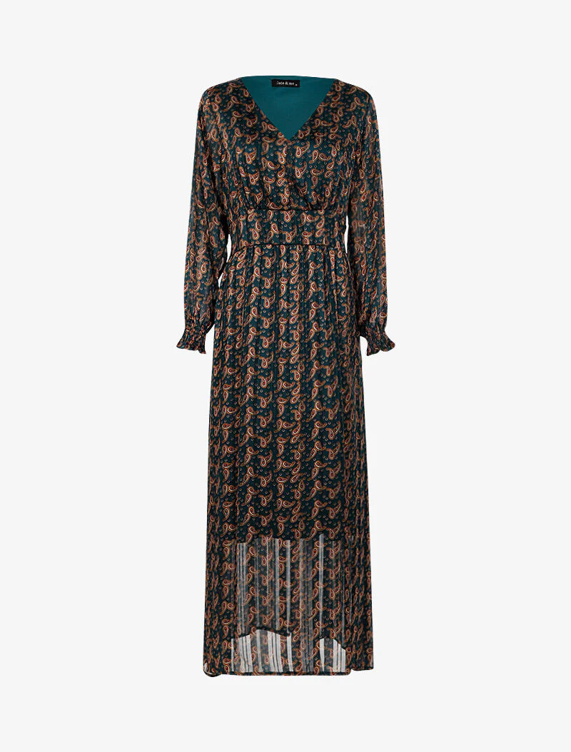 Lange jurk met getailleerde pasvorm en paisleyprint - groen - Image 2