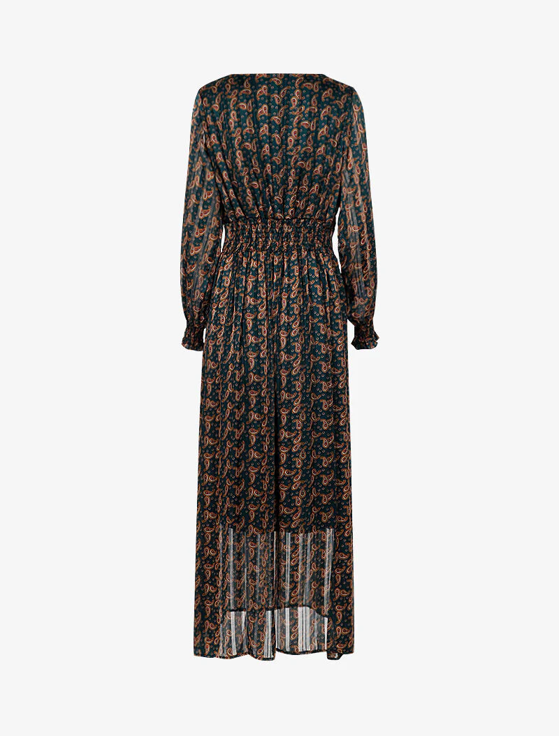 Lange jurk met getailleerde pasvorm en paisleyprint - groen - Image 3