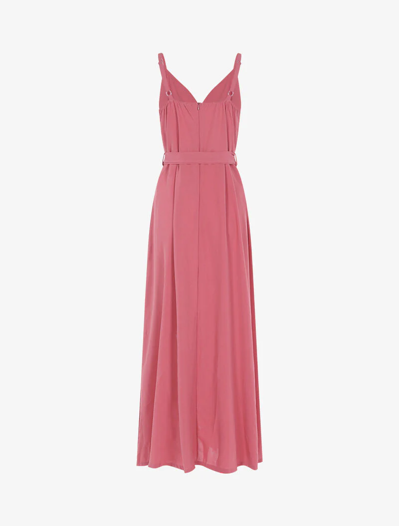 Lange jurk met ruches en split - roze - Image 2