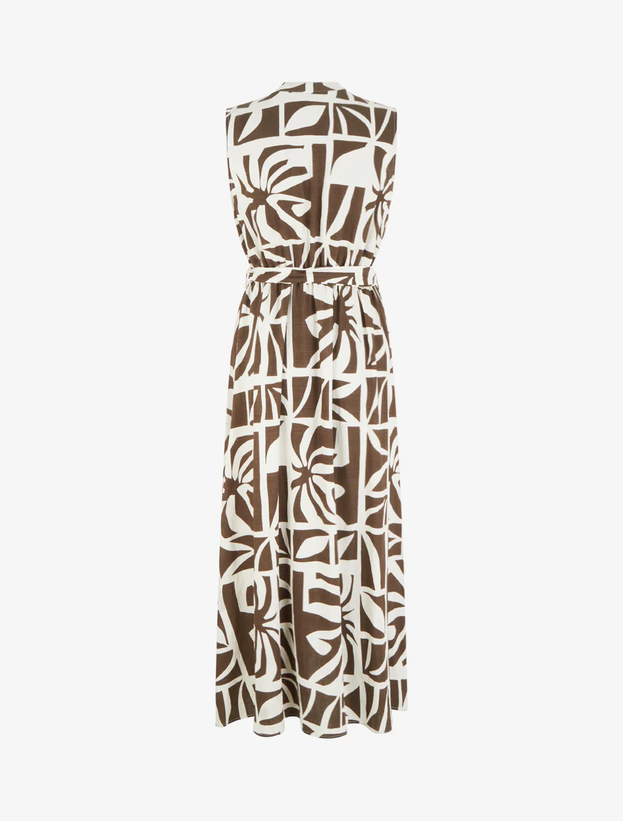 Lange jurk met gestileerde print en decoratieve knopen - Bruin - Image 2