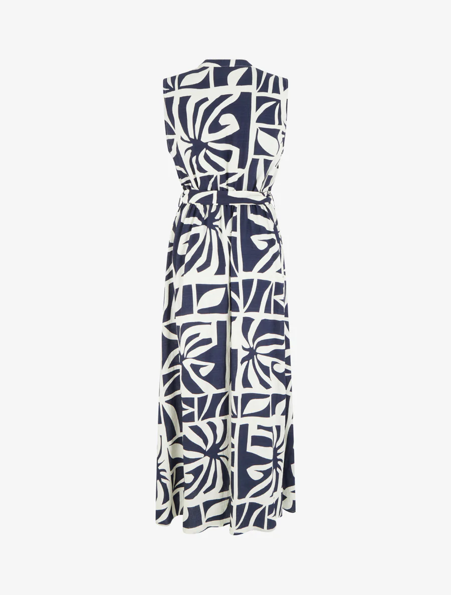 Lange jurk met gestileerde print en decoratieve knopen - Marine - Image 2
