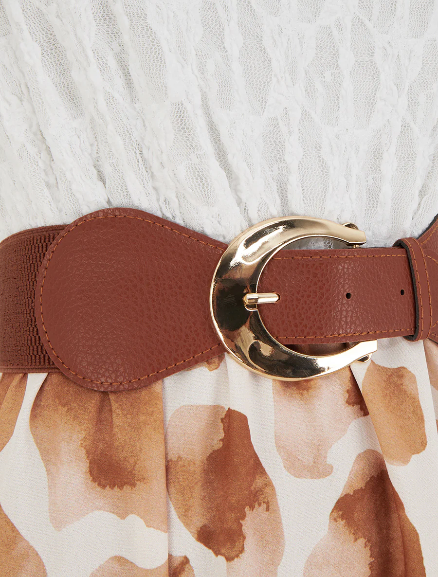 Lange jurk met giraffenprint en imitatieriemen - Bruin - Image 3