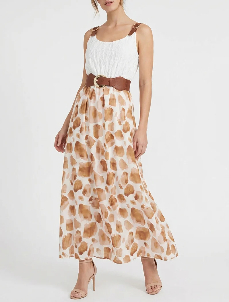 Lange jurk met giraffenprint en imitatieriemen - Bruin - Image 4