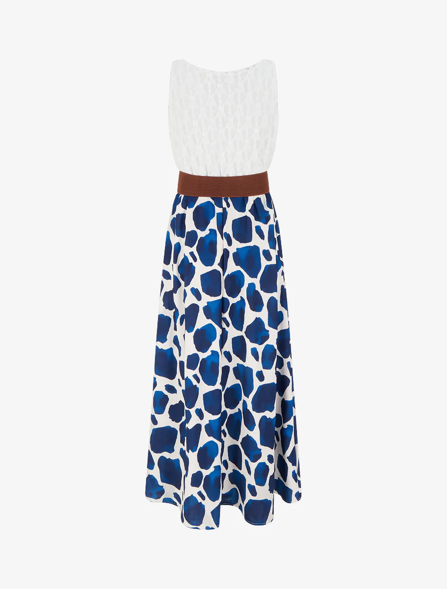 Lange jurk met giraffenprint en imitatieriemen - Marine - Image 2