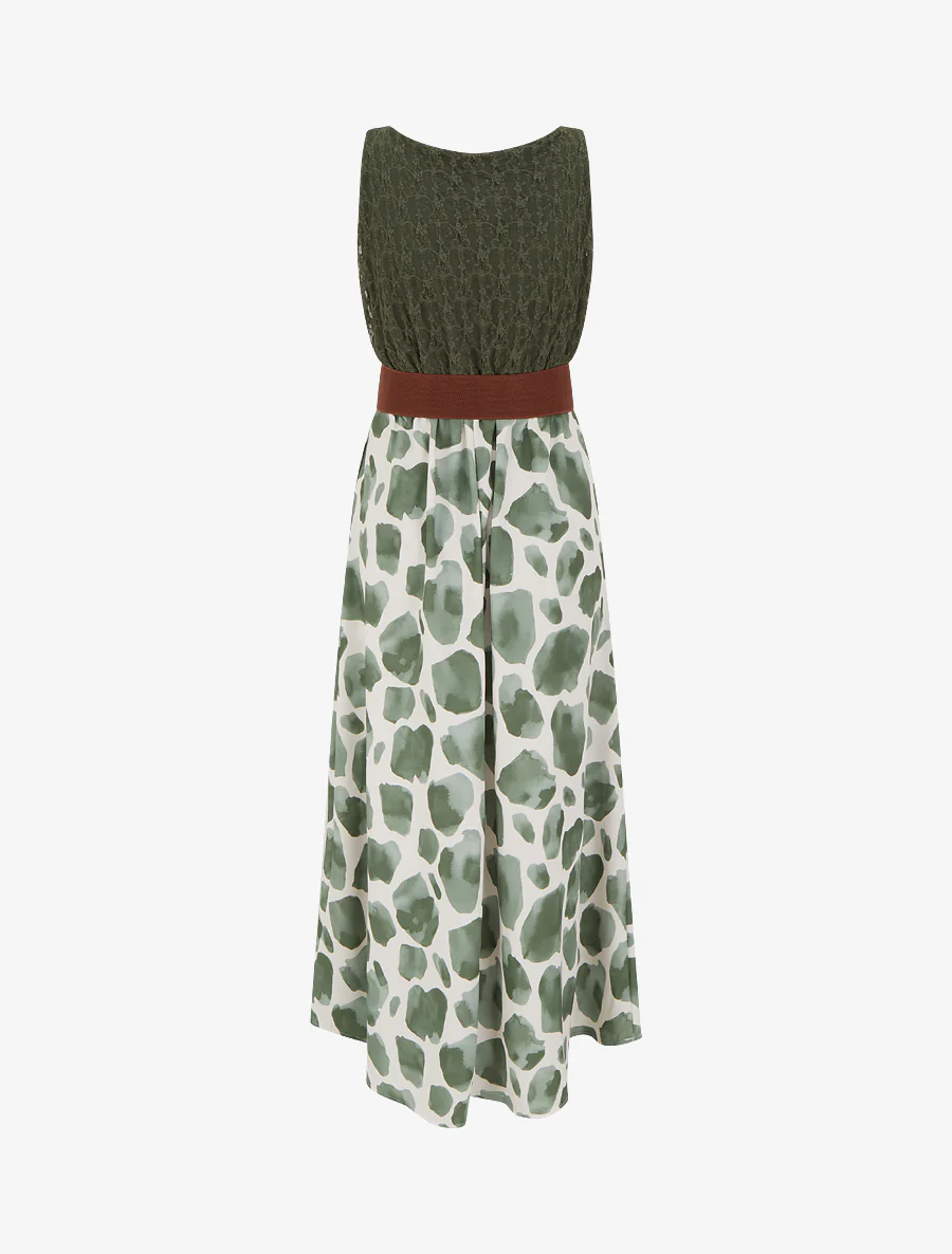 Lange jurk met giraffenprint en imitatieriemen - Kaki - Image 2