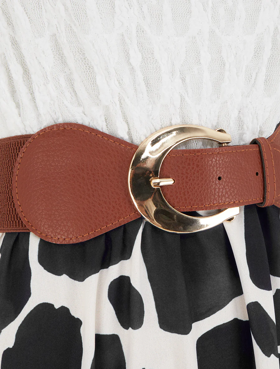 Lange jurk met giraffenprint en imitatieriemen - Zwart - Image 3