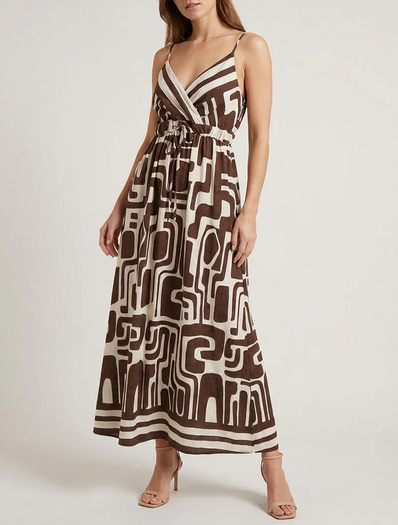 Lange jurk met grafische print - Bruin - Image 4