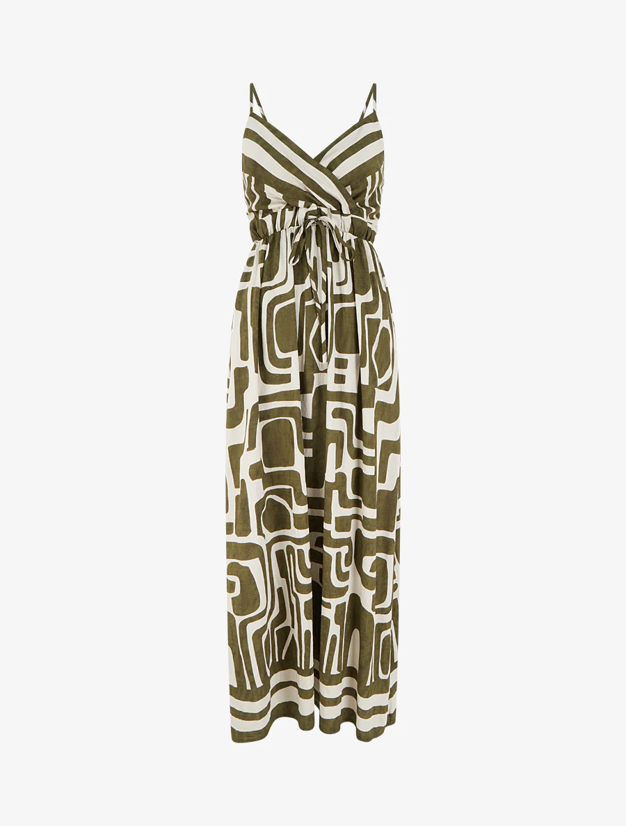 Lange jurk met grafische print - Kaki