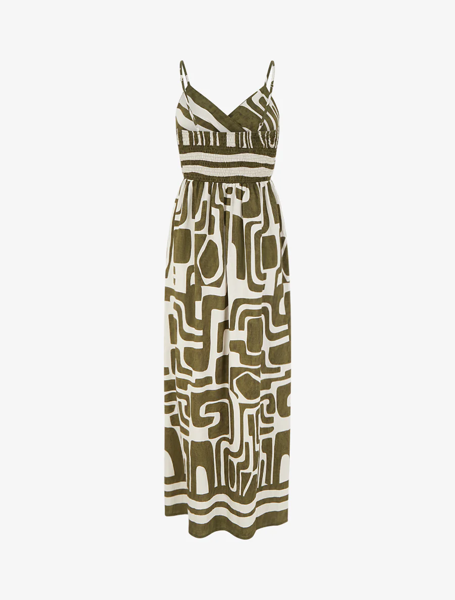 Lange jurk met grafische print - Kaki - Image 2