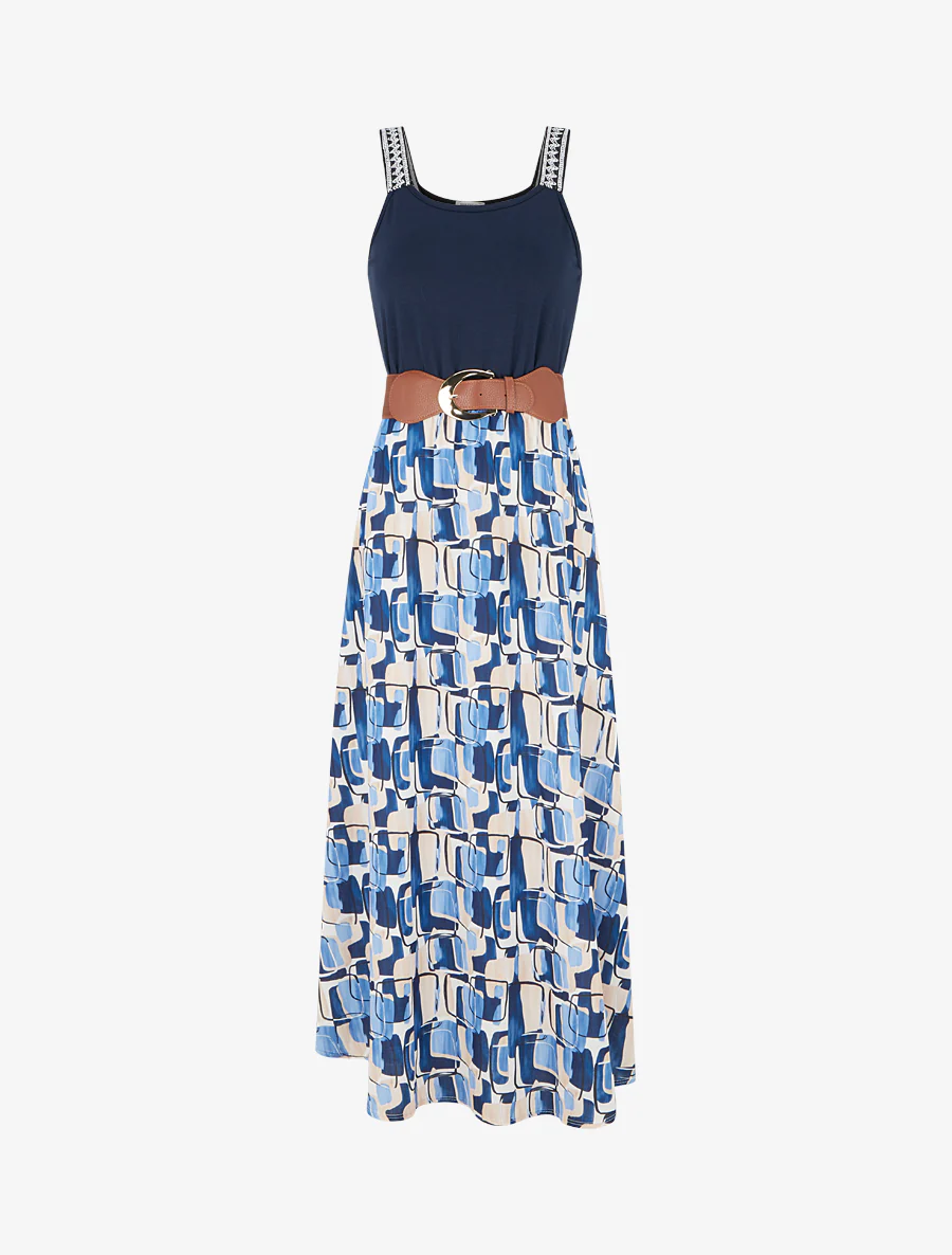 Lange jurk met grafische print - Marine