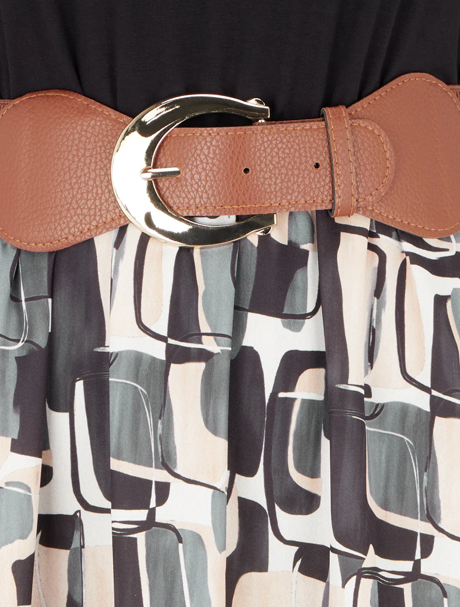 Lange jurk met grafische print - Zwart - Image 3