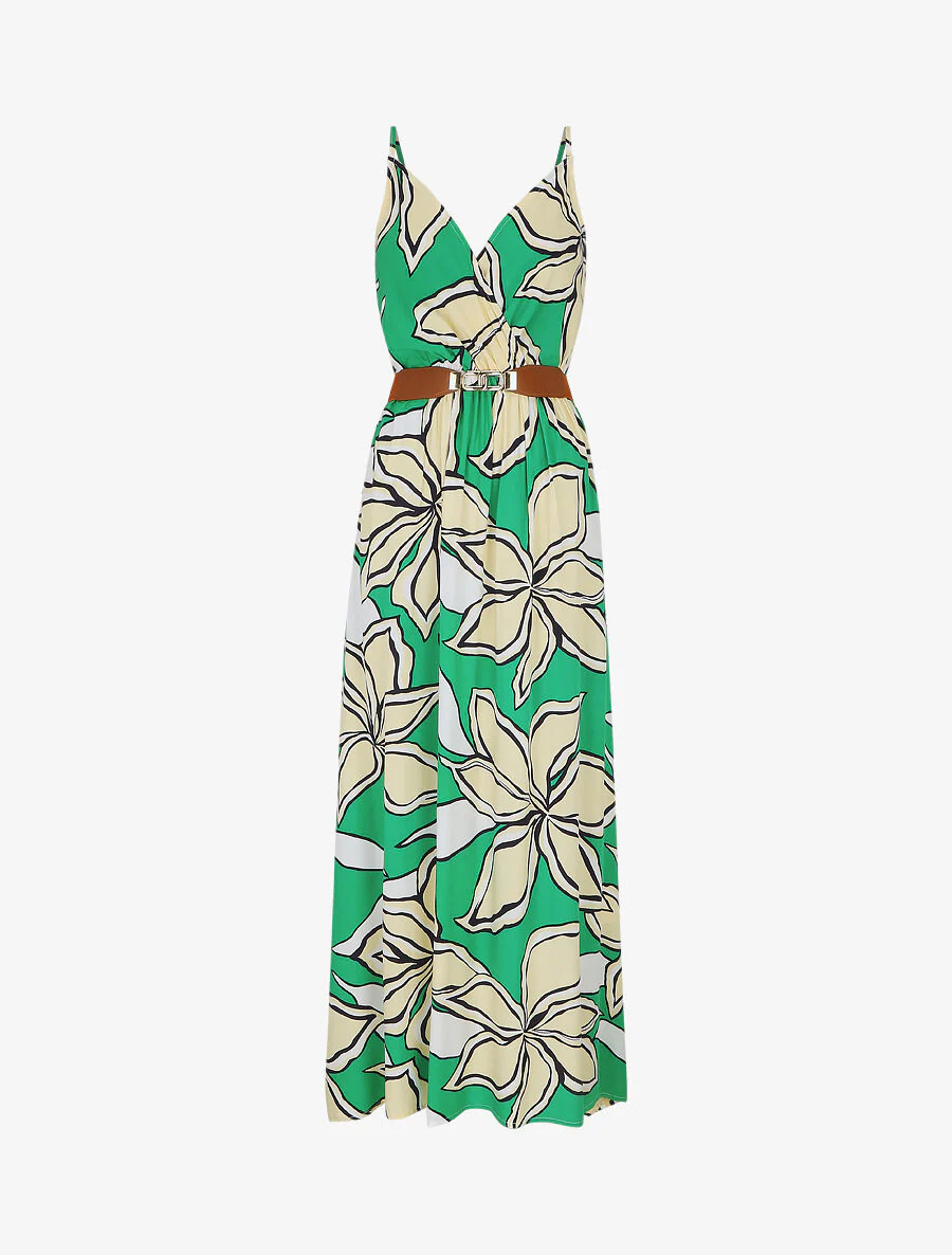 Lange jurk met grote bloemenprint - groen