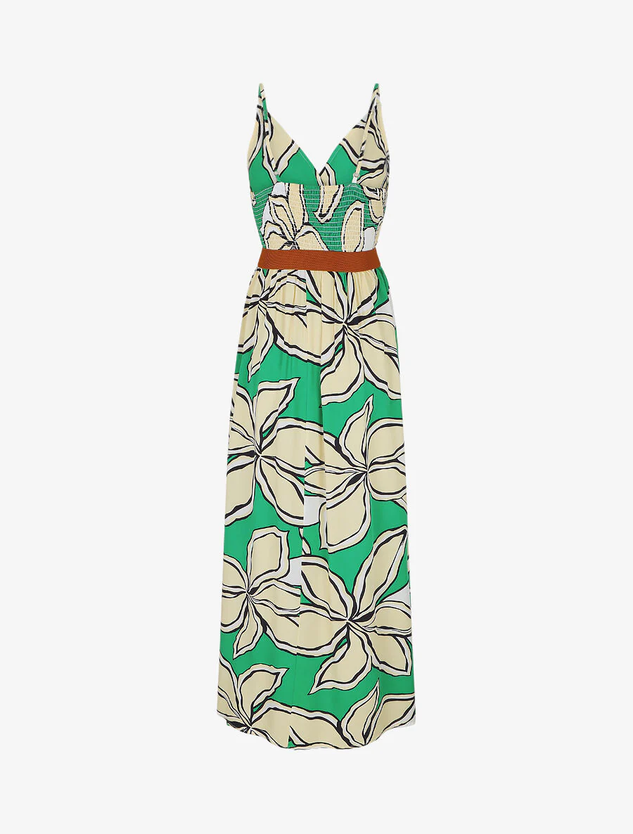 Lange jurk met grote bloemenprint - groen - Image 2