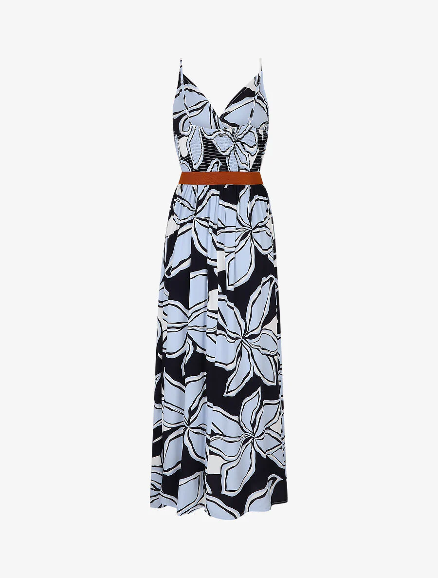 Lange jurk met grote bloemenprint - Marineblauw - Image 2