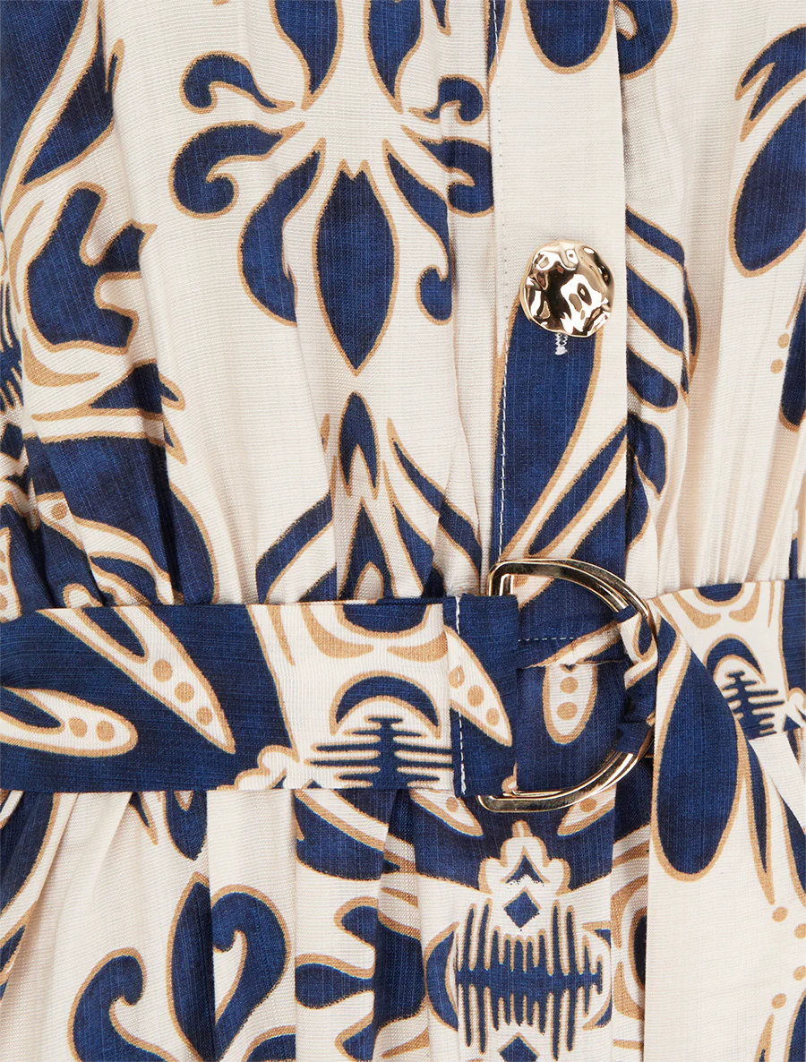 Lange jurk met ikat-print en decoratieve knopen - Marine - Image 3