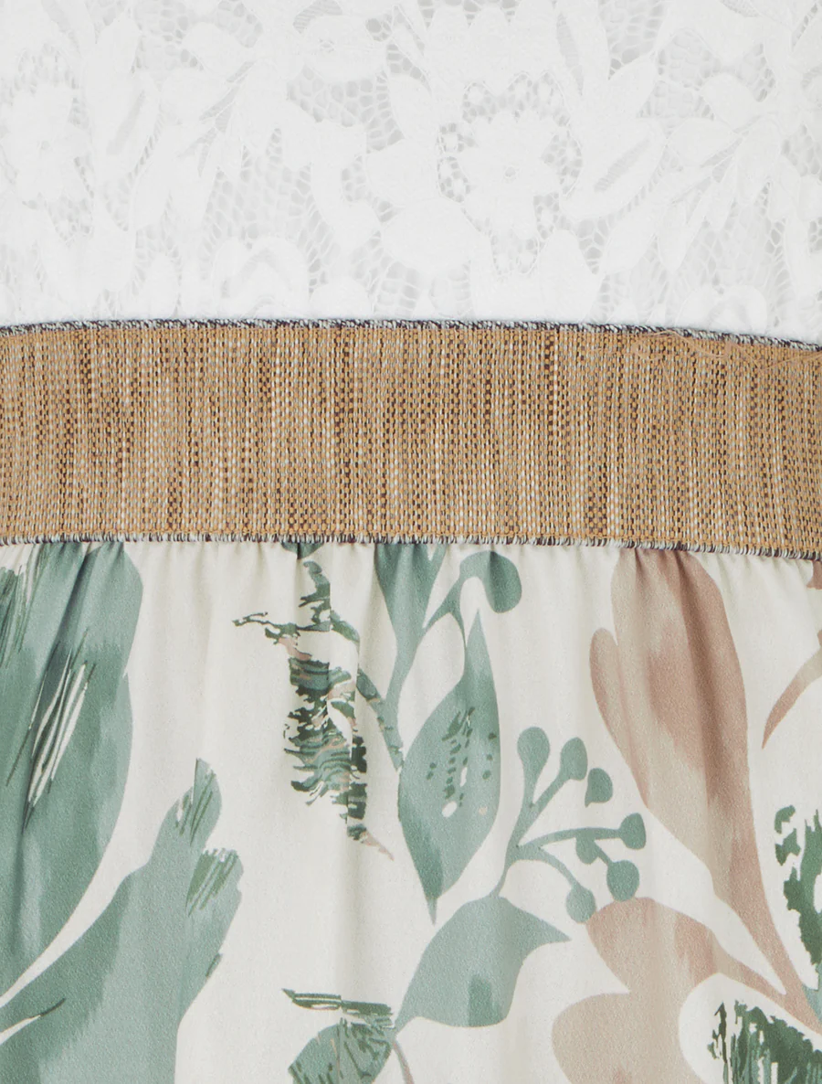 Lange jurk met kant en bloemenprint - Licht kaki - Image 3