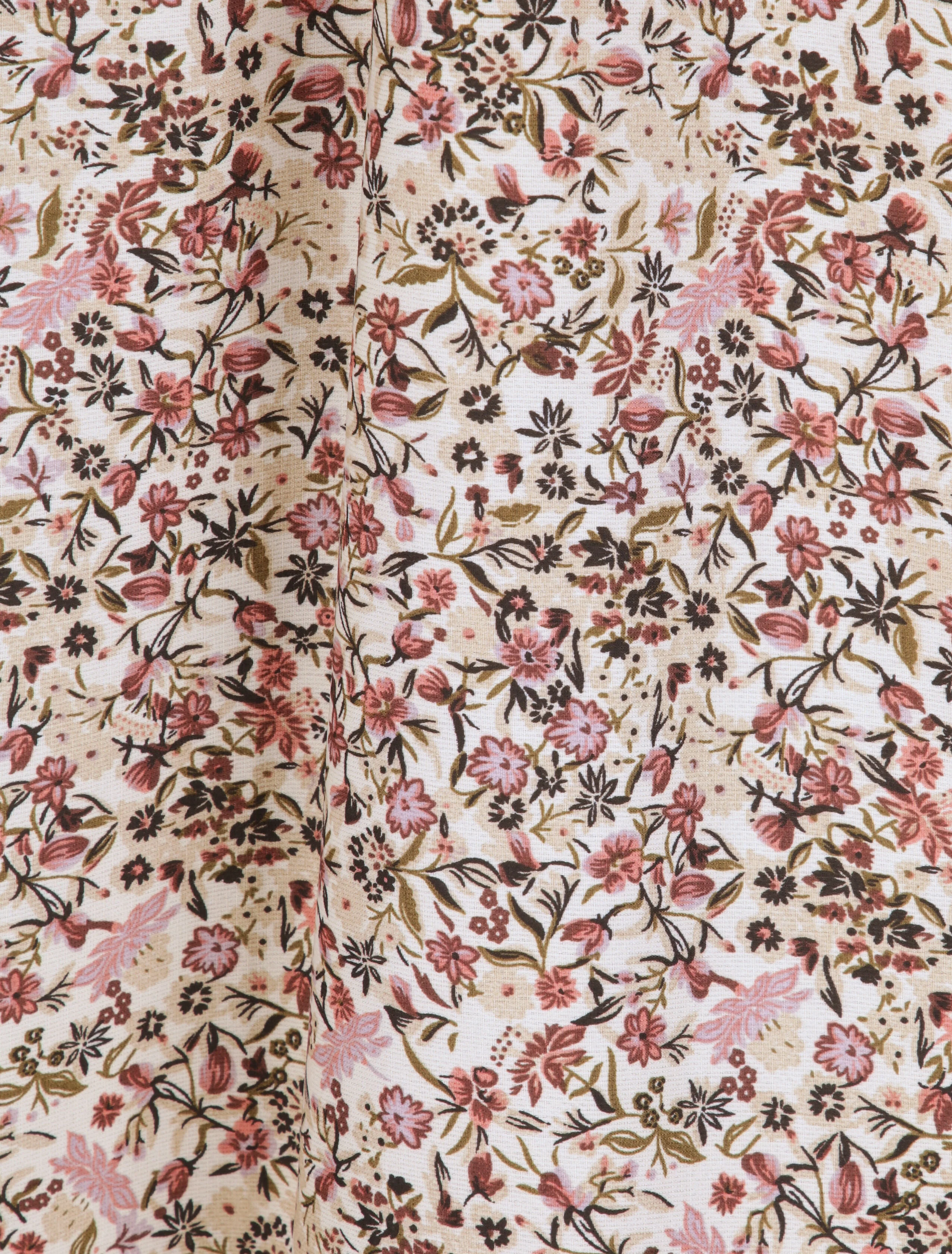 Lange jurk met kleine bloemenprint en kanten V-hals - Beige - Image 4