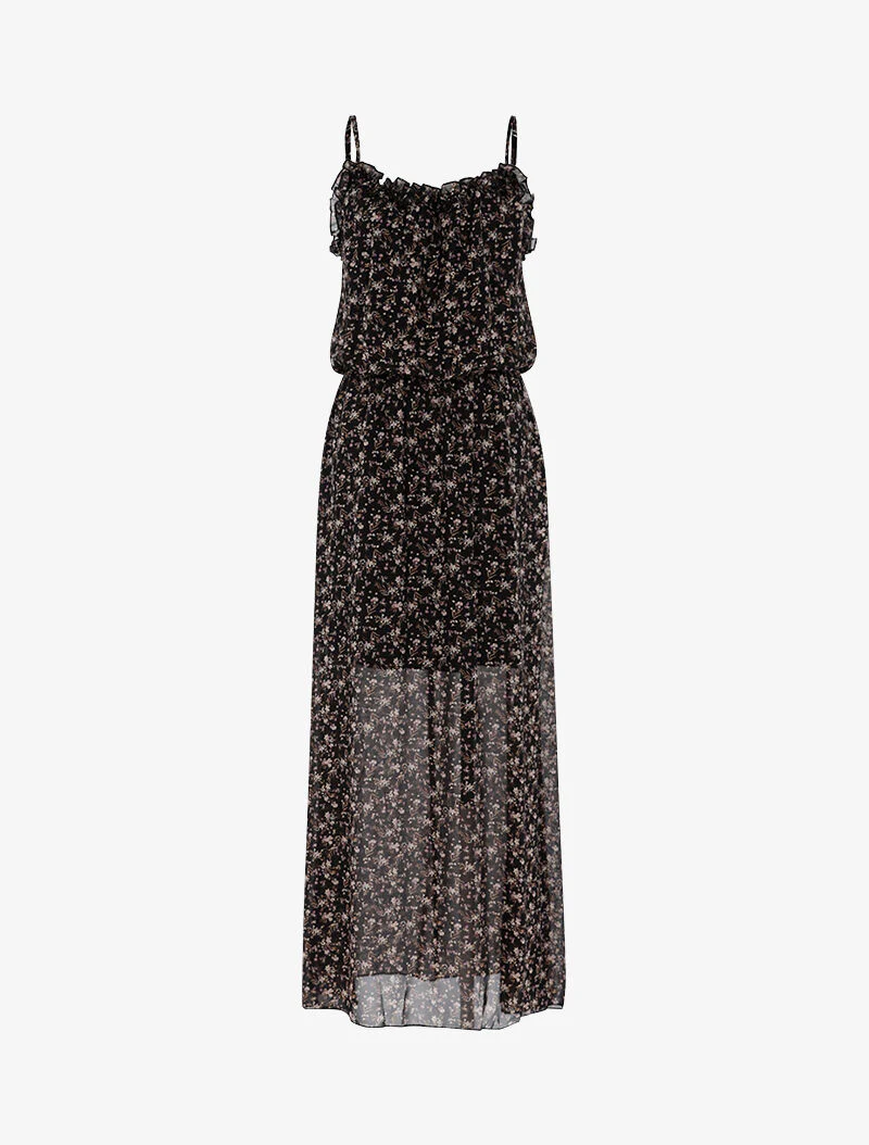 Lange jurk met kleine bloemenprint - zwart