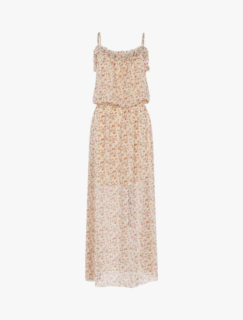 Lange jurk met kleine bloemenprint - beige