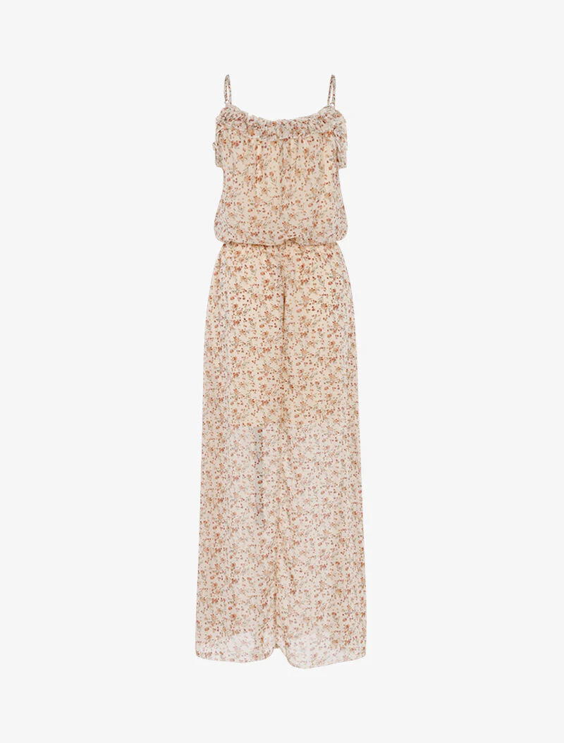 Lange jurk met kleine bloemenprint - beige - Image 2