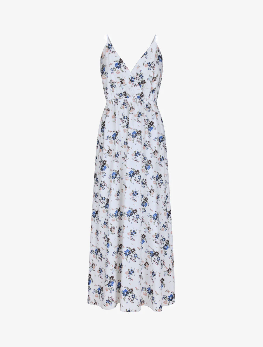Lange jurk met kleine bloemenprint - Wit