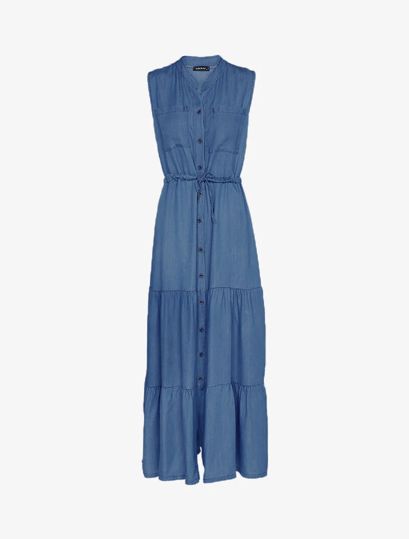 Lange jurk met knoopsluiting - blauw denim