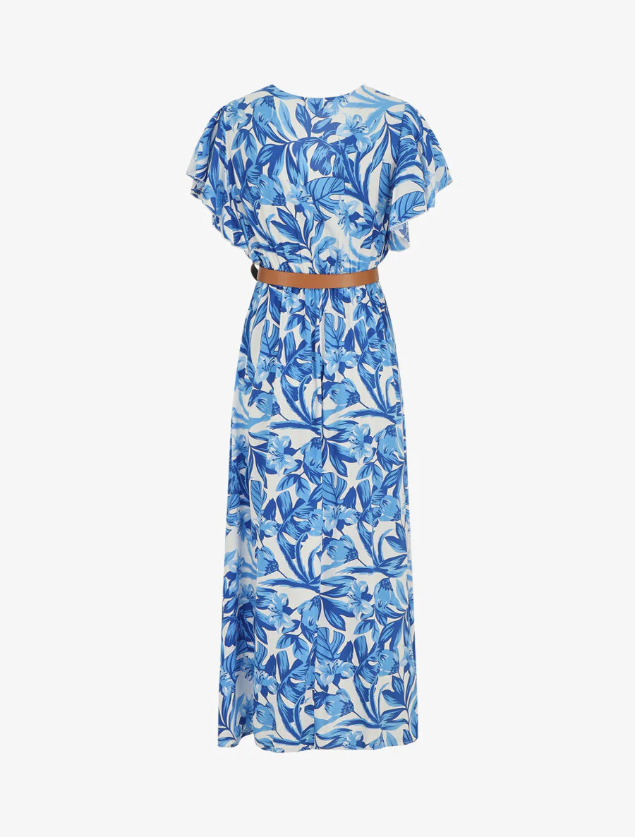 Lange jurk met korte mouwen en bloemige print - blauw - Image 2