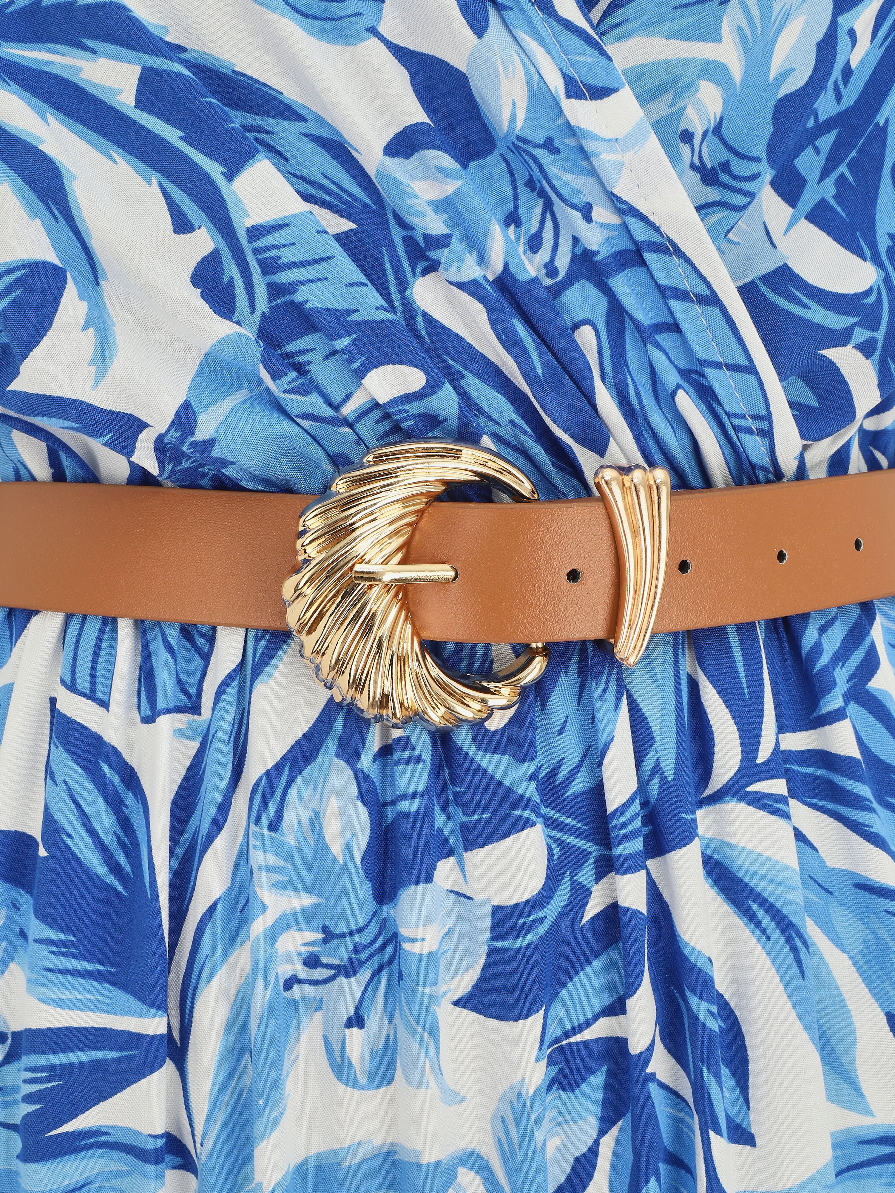 Lange jurk met korte mouwen en bloemige print - blauw - Image 3