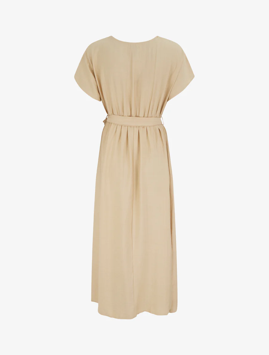 Lange jurk met korte mouwen en fantasiekraag - Beige - Image 2