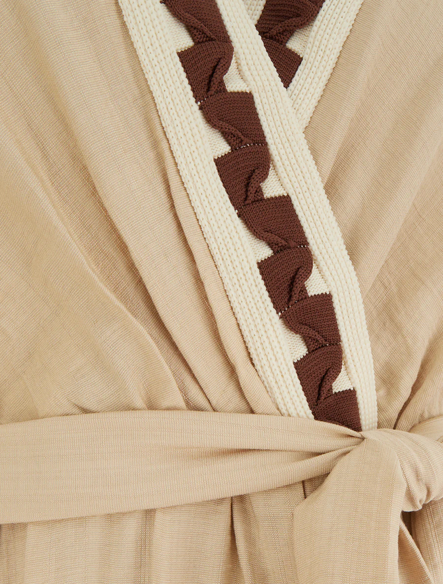 Lange jurk met korte mouwen en fantasiekraag - Beige - Image 3