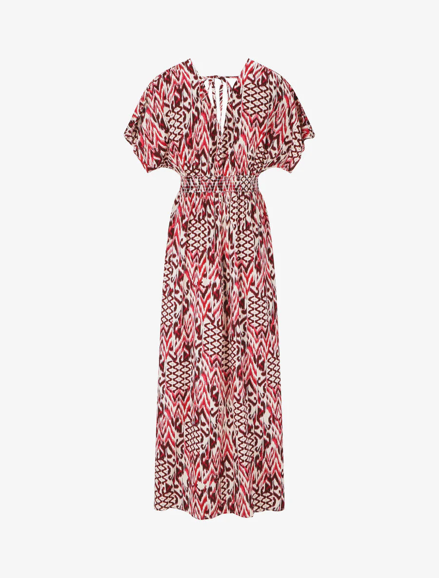 Lange jurk met korte mouwen en grafische print - Rood - Image 2