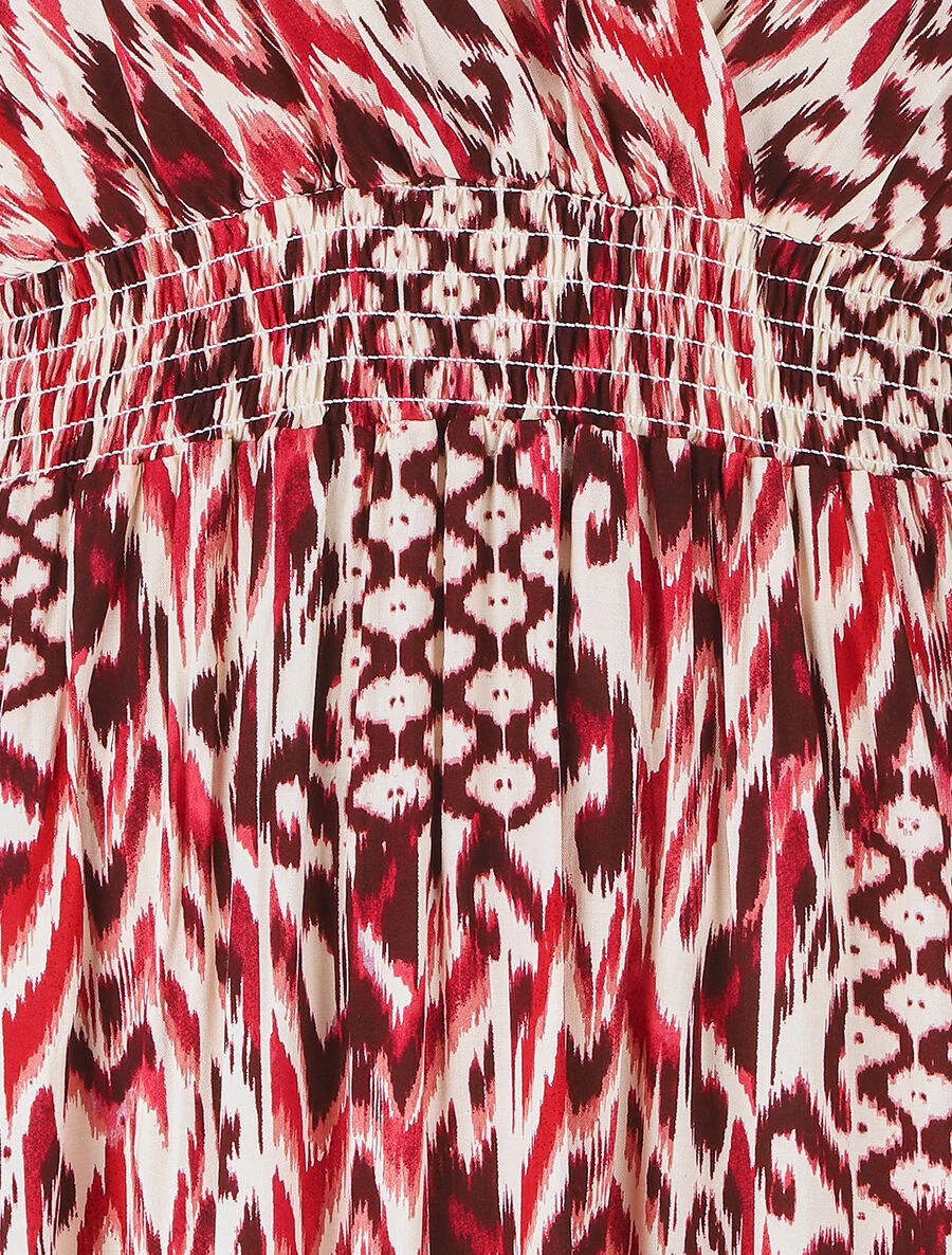 Lange jurk met korte mouwen en grafische print - Rood - Image 3