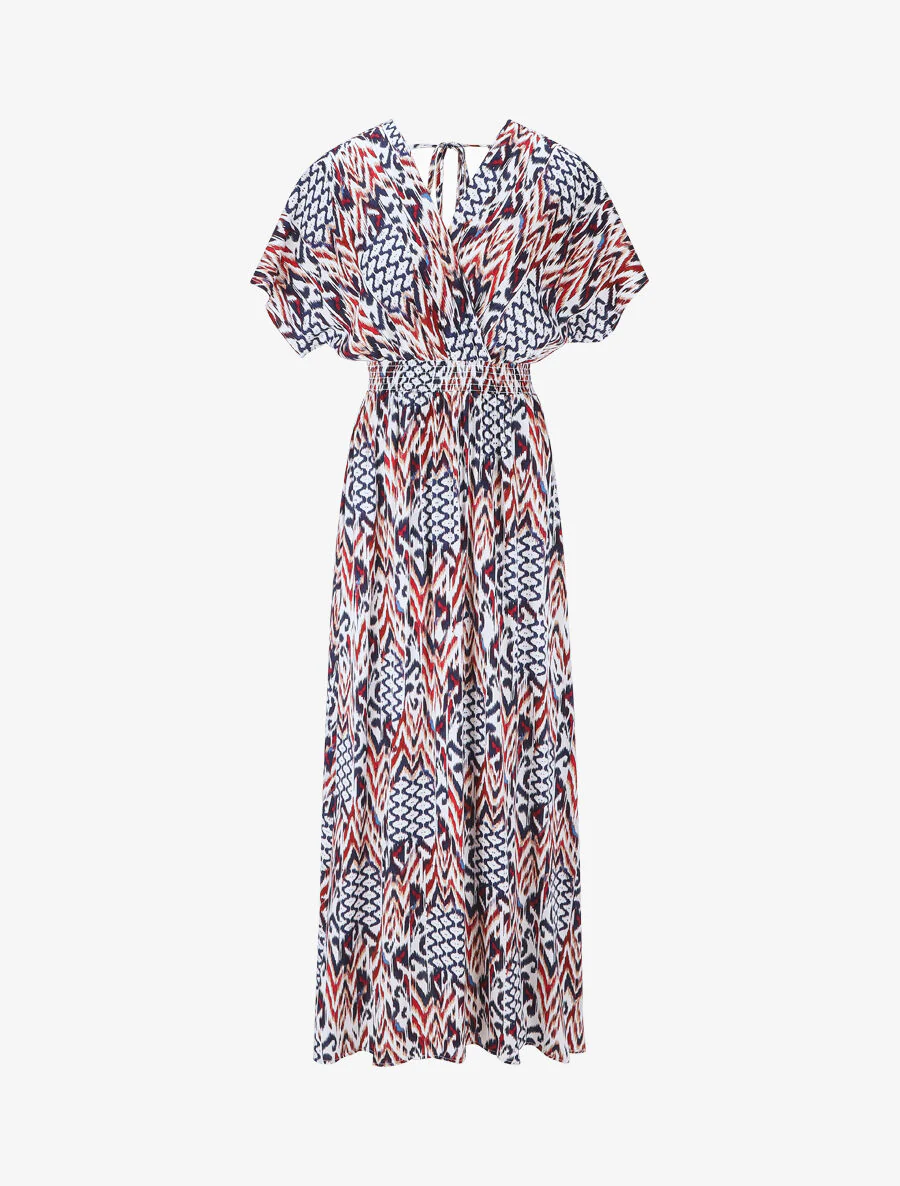 Lange jurk met korte mouwen en grafische print - Marineblauw