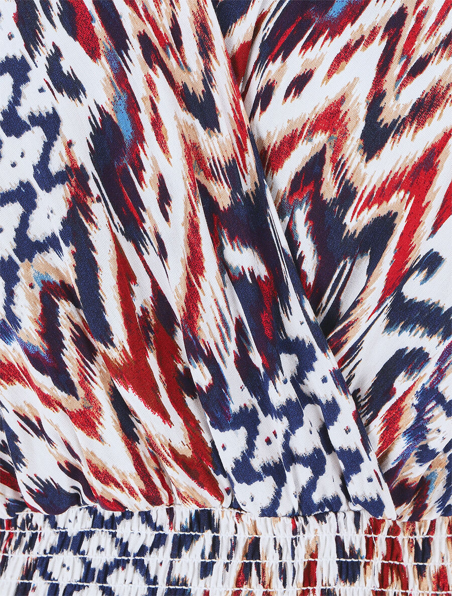 Lange jurk met korte mouwen en grafische print - Marineblauw - Image 3