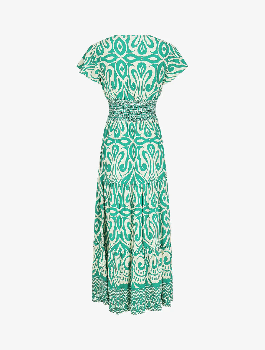 Lange jurk met korte mouwen en grafische print - groen - Image 2