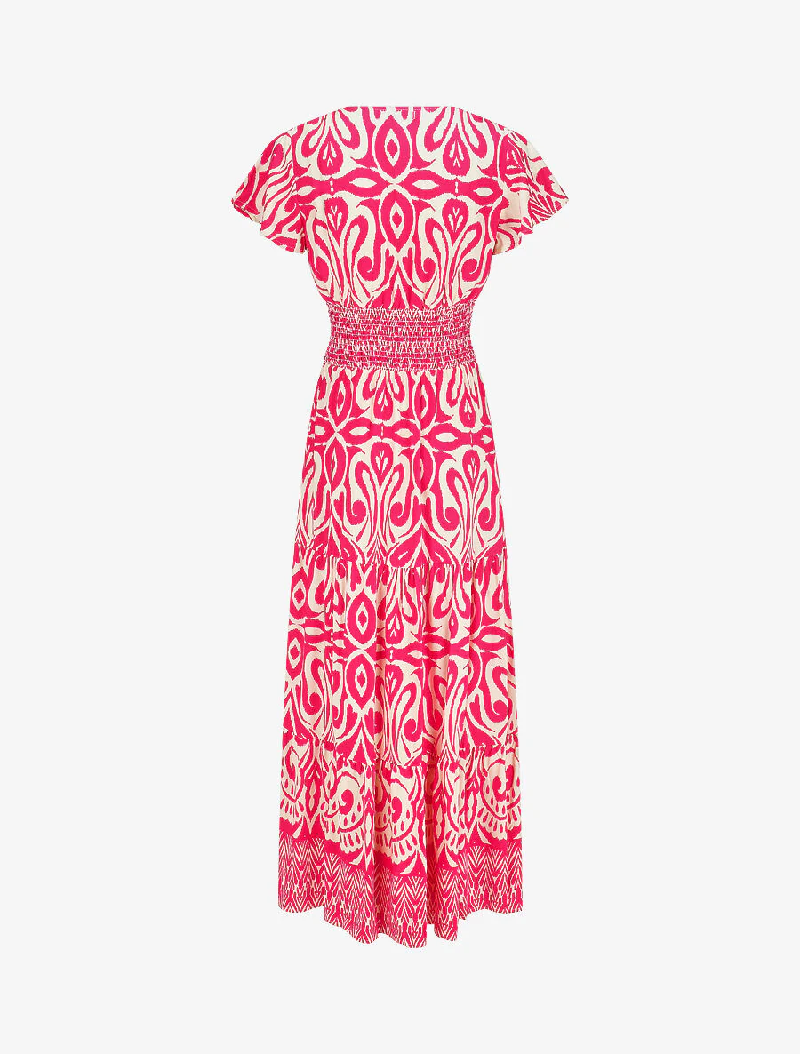 Lange jurk met korte mouwen en grafische print - fuchsia - Image 2
