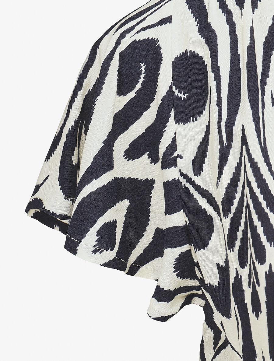Lange jurk met korte mouwen en grafische print - Marineblauw - Image 3