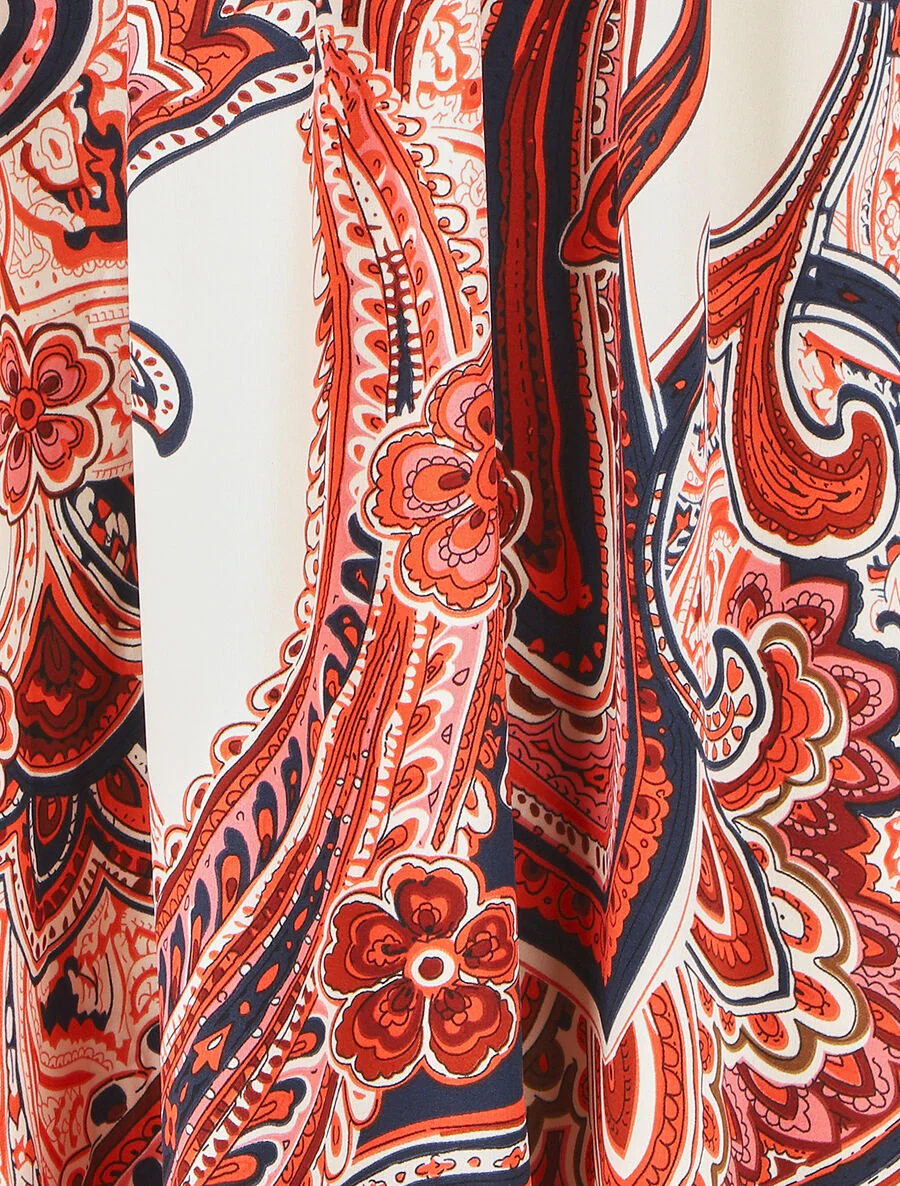 Lange jurk met korte mouwen en paisleyprint - Rood - Image 3