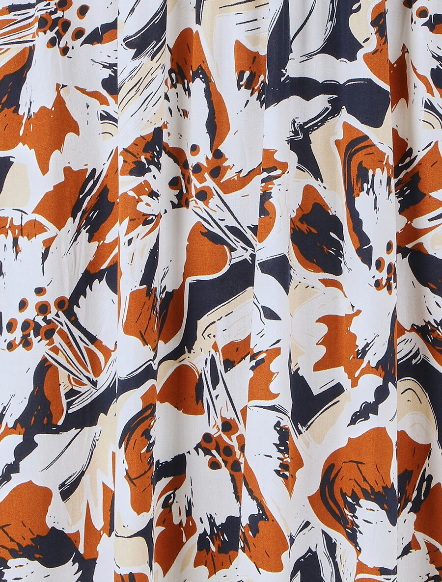 Lange jurk met korte mouwen en tropische print - Marineblauw - Image 3
