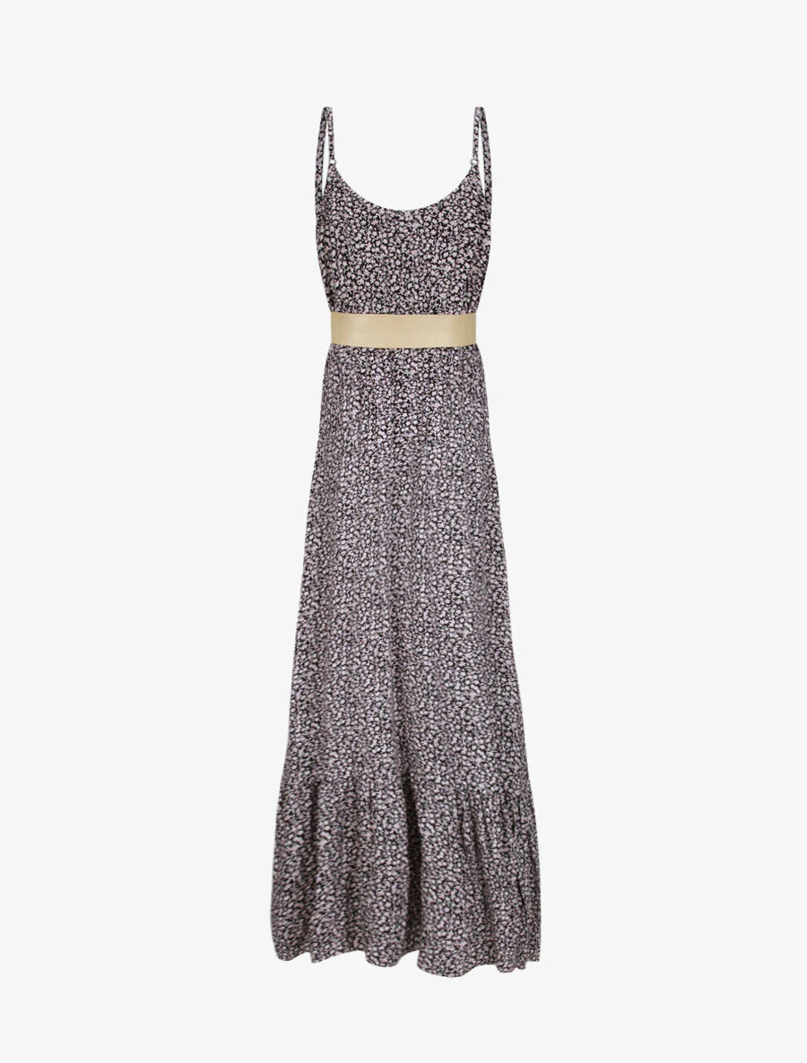 Lange jurk met kraag met tule detail - Zwart - Image 2