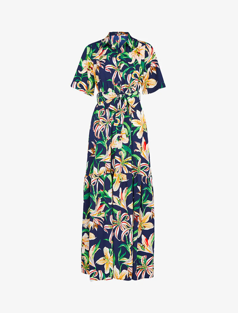 Lange jurk met leliebloemenprint - marine - Image 2