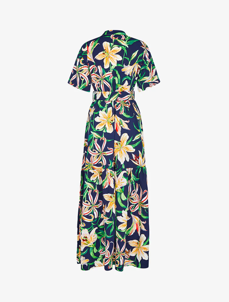 Lange jurk met leliebloemenprint - marine - Image 3