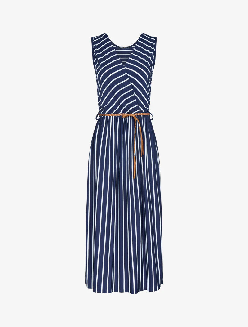 Lange jurk met marinière-stijl print - Marineblauw